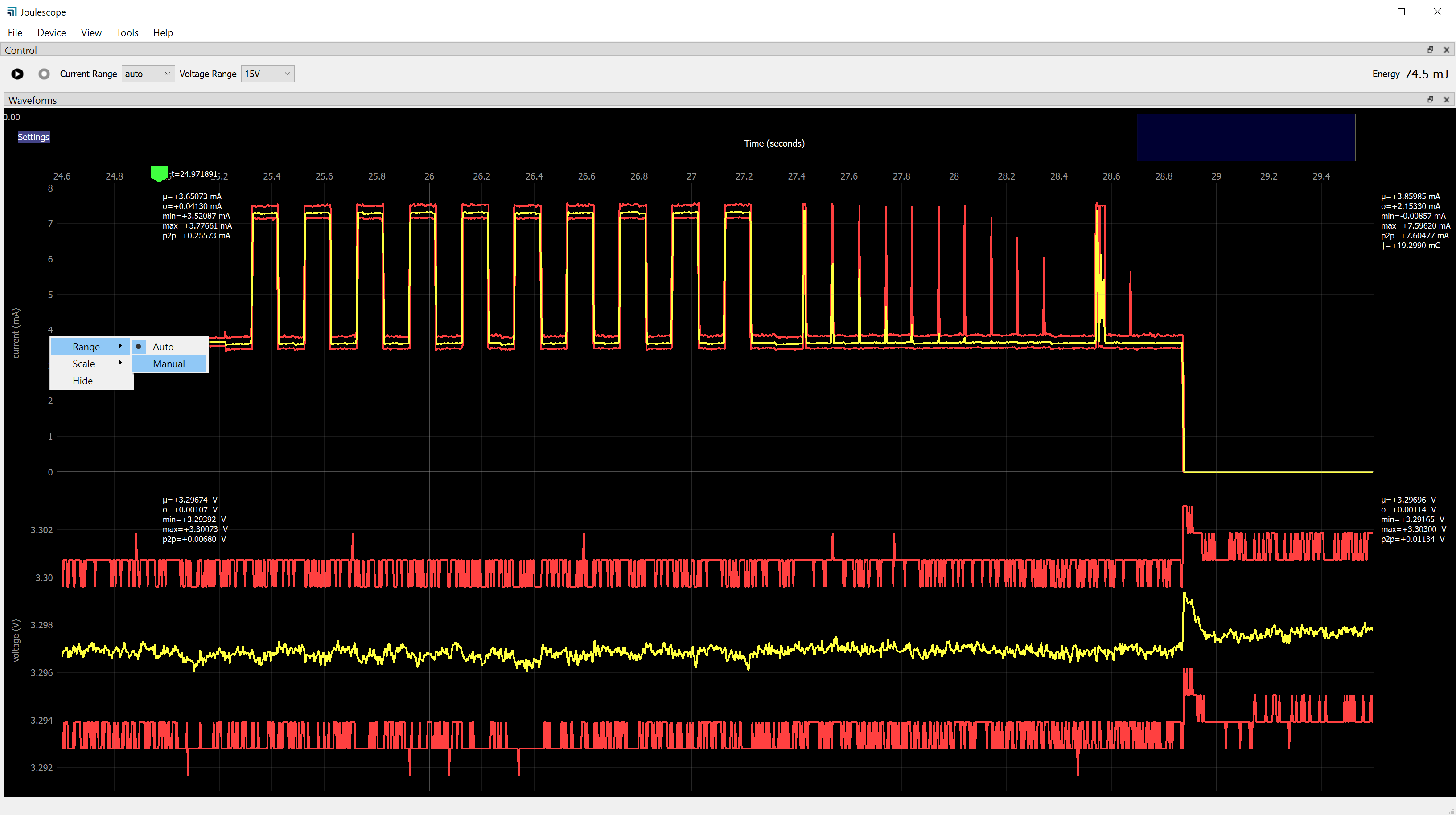 Y-axis context menu