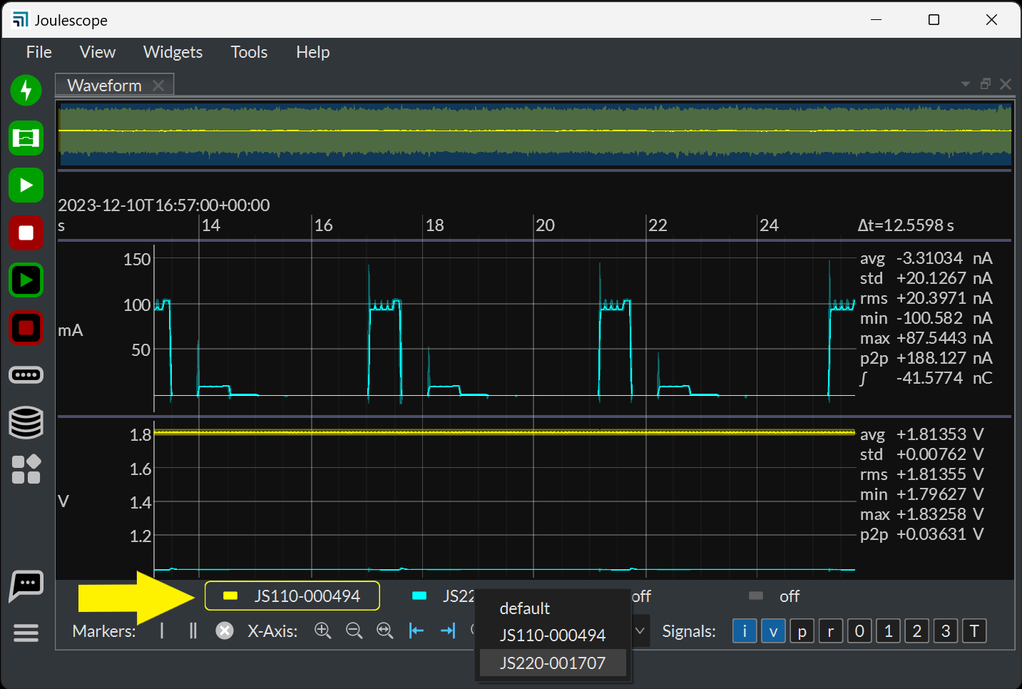 Waveform widget channel control
