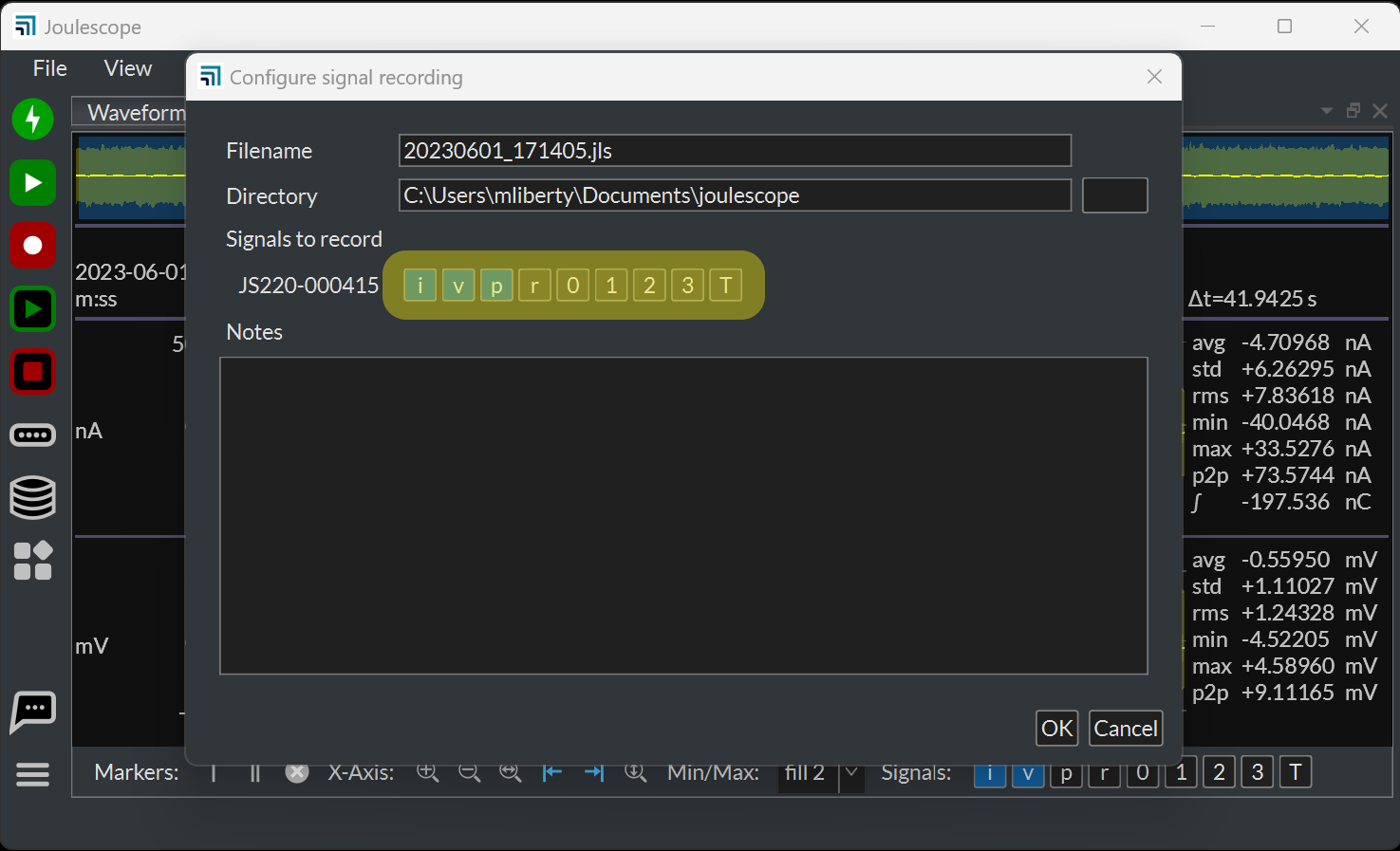 Recording dialog signal selection